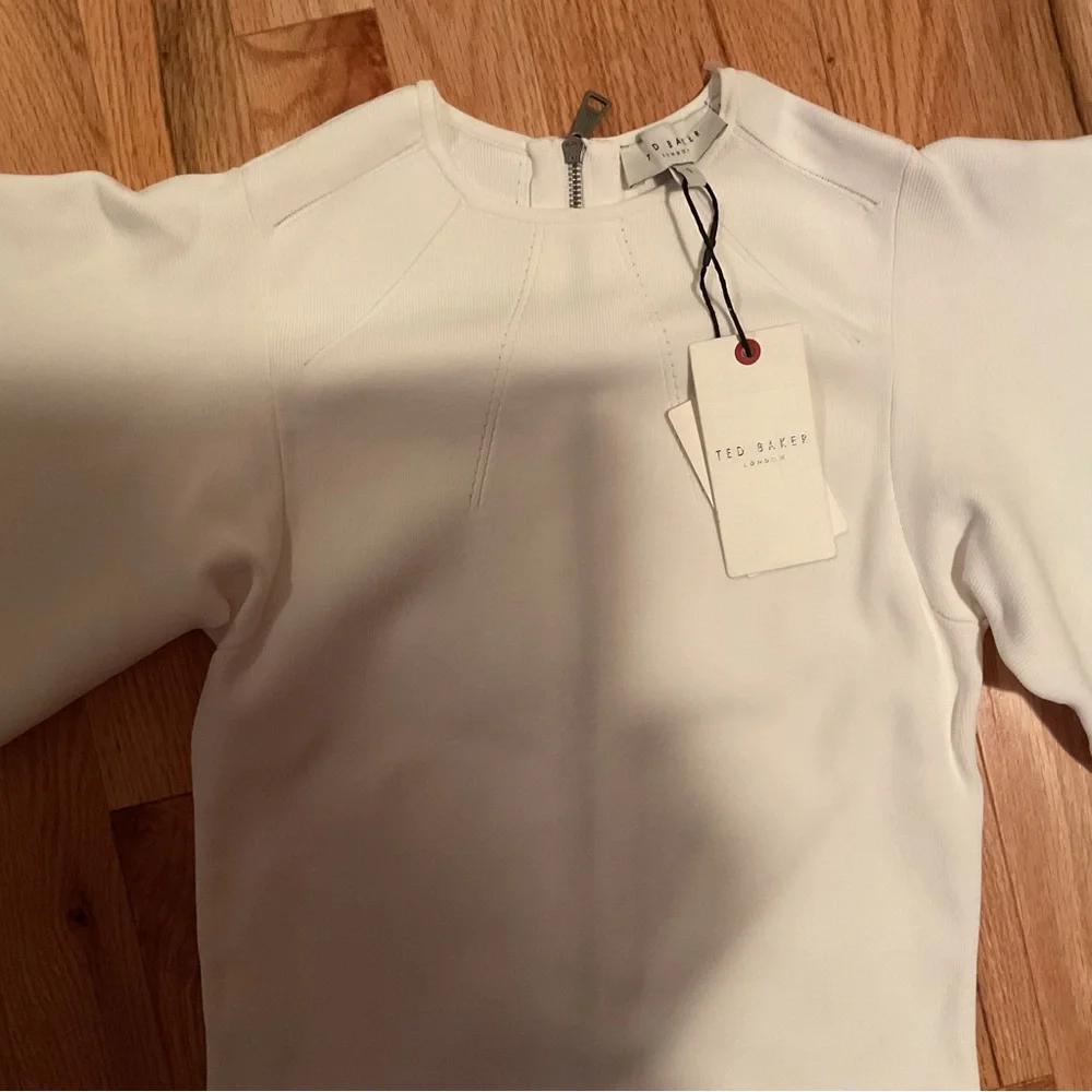 New - Ted Baker London Lounia Fluted Sleeve Body-Con Dress in White Size 1 - Picture 7 of 16